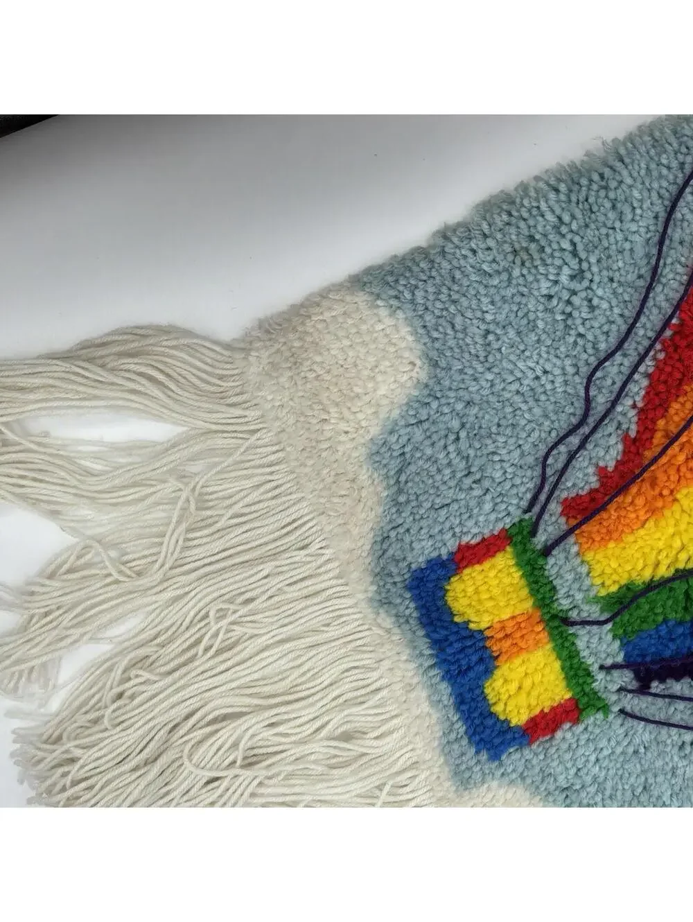 Handmade Tufted Rug Cute Rainbow Hot Air Balloon Design Carpet Decor